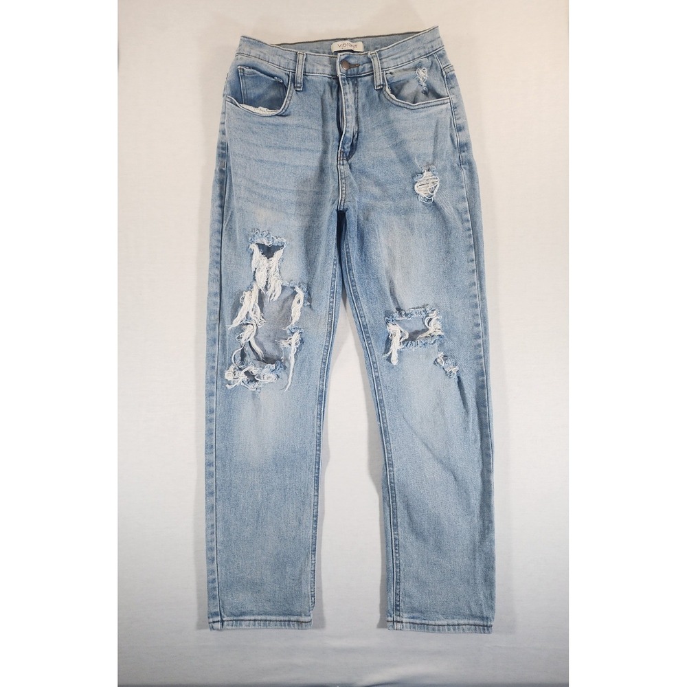 Vibrant M.I.U. Jeans Womens 9 W28 Distressed Ripped Light Straight Leg Thrashed